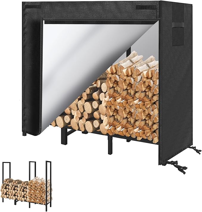 KYATE 4ft Firewood Rack Outdoor with Cover Fireplace Wood Storage Heavy Logs Stand Stacker Holder Strong Lumber Racks Outside for Courtyard Patio
