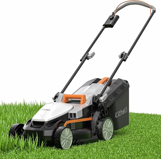 Litheli Electric Lawn Mower Cordless,Grass Cutter Machine for 1300 Sq.Ft.Lawnmower with Motor,13.1 in Cutting Width,8 Gallon Capacity,Cutting Height from 1 to 2.5 in (Without Battery)