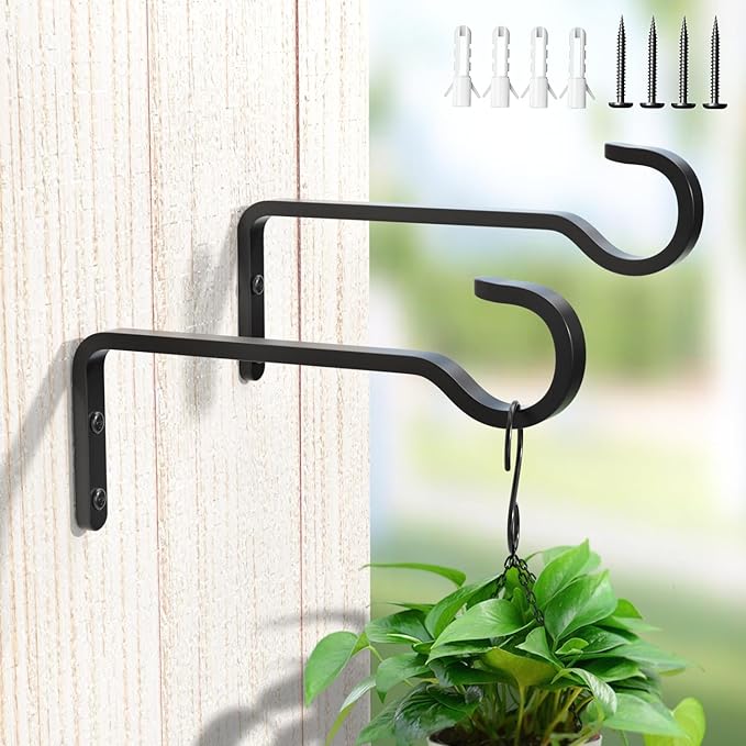 6 Inch 2 Pack Heavy Duty Outdoor Plant Hangers for Hanging Baskets, Iron Plant Brackets for Hanging Plants Outside, Metal Plant Hooks Plant Wall Hooks for Hanging Lantern, Bird Feeder