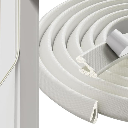 1 Pack*19.6 Ft Self-Adhesive V Shape Foam Window Weather Stripping Door Seal Insulation Strip for Winter, Soundproof Exterior Front Frame Gap Filler, Draft Stopper Tape Noise Light Blocker (White)