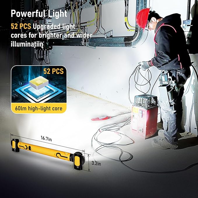 Work Light for Mechanic,3200LM LED Work Lights,5400mAh Rechargeable Magnetic Light bar,Portable Automotive Tools Underhood Light with Hooks for Car Garage Workshop Emergency,Gifts for Him, Yellow