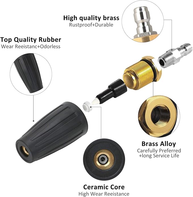 STYDDI Pressure Washer Turbo Nozzle Set, 3600 PSI 3.0GPM Power Washer Turbo Rotating Nozzle with Multiple Degrees Nozzle and Second Story Nozzle, 3.0 Orifice, 1/4 Inch Quick-Connect