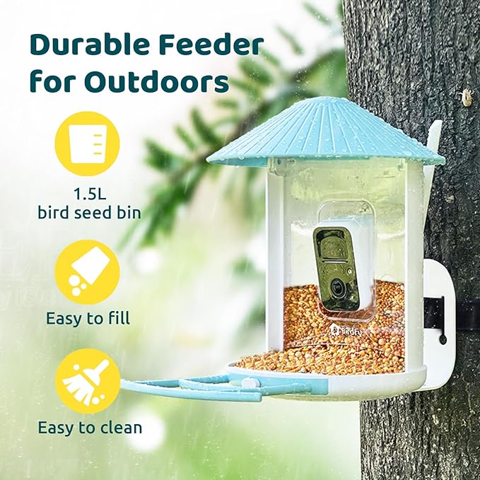 NETVUE by Birdfy Smart Bird Feeder with Camera – AI Identifies Birds Species 2MP Night Vision & App Alerts, 2.4Ghz Wi-Fi Connect IP65 Weatherproof Bird Camera-Gift for Backyard BirdWatchers, Yellow