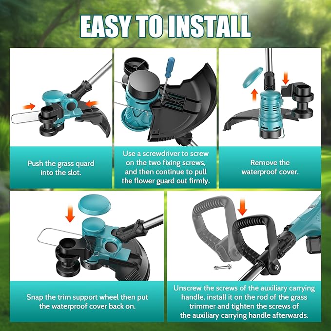 12-Inch 21V Cordless String Trimmer, Electric Weed Wacker, 2 in 1 Trimmer & Edger with Fast Charger, 2 X 3.0Ah Battery Powered Grass Mover, Portable Weed Eater for Lawn Yard Garden
