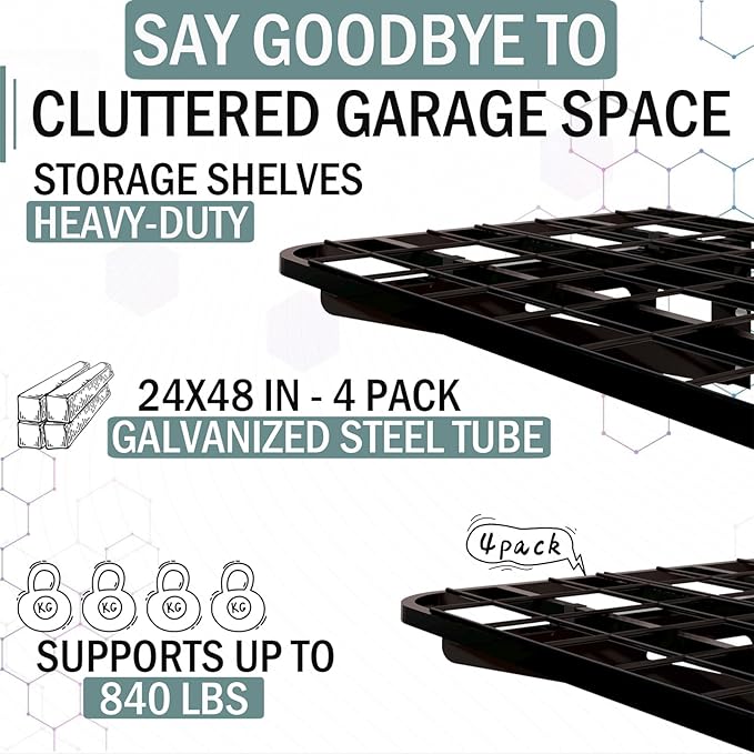 2-Pack 2x4ft Garage Wall Shelves, 2 Shelf Total 8 ft(L) Garage Shelving Wall Mounted – Heavy-Duty Storage Shelves, Perfect for Holding Storage Bins, Boxes, Sporting Goods, Tools, and More Space-Saving