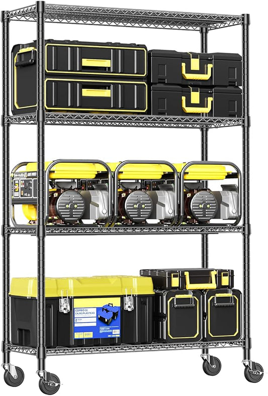 IZEUK Heavy Duty Garage Shelving, 4 Tier Wide Metal Storage Shelf Rack, Adjustable Utility Organizer for Basement, Warehouse, Garage, Black, 23.6" D x 53.1" W x 73.6" H