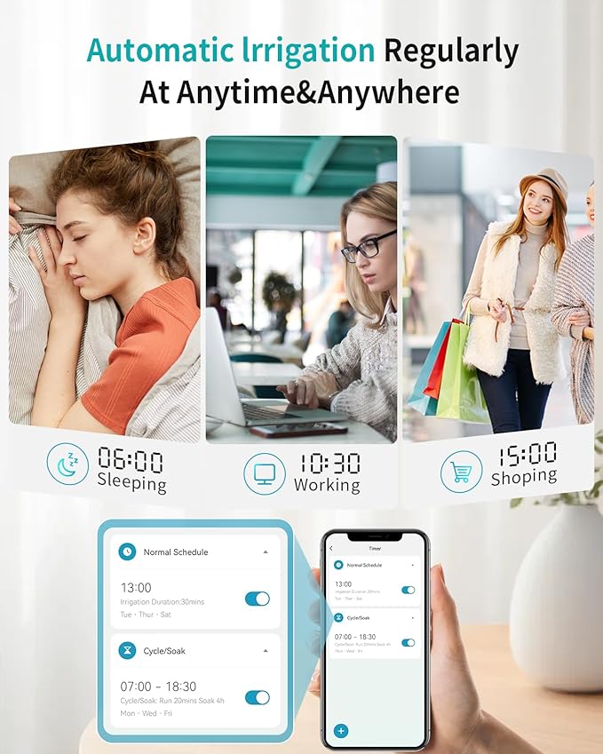 WiFi Water Timer Brass Inlet, 2.4GHz Smart Sprinkler Timers, 1 Zone Hose Timer with WiFi Hub, Voice/App Control with Alexa & Google Assistant, Auto/Manual Watering, Rain Delay, for Garden, Yard, Lawn