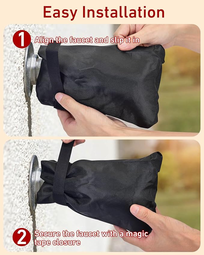 Outdoor Faucet Covers for Winter Freeze Protection - 2 Pack, Thickened Insulated Pipe Covers for Outside, Yard Maintenance Must Haves Reusable Waterproof Spigot Covers, 7.7" H x 5.9" W, Black