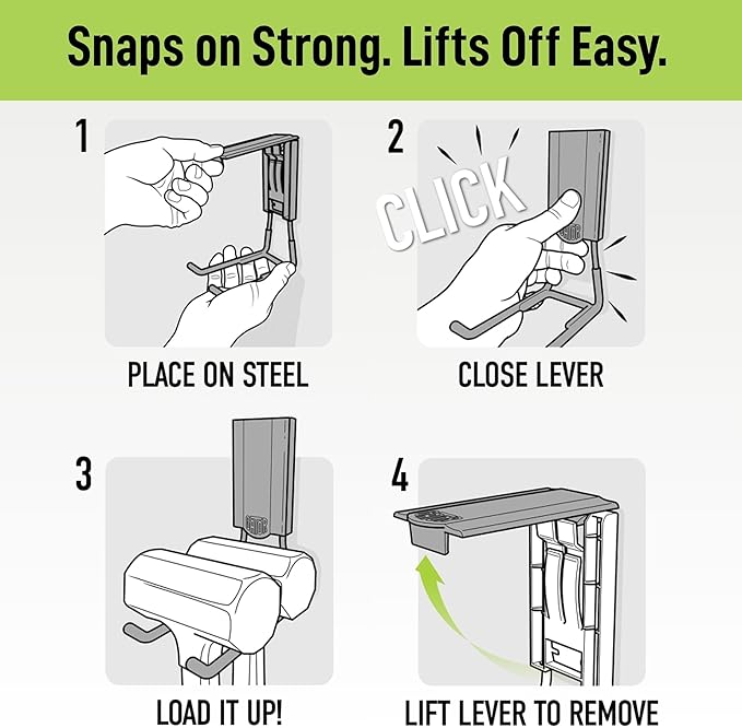 GATOR MAGNETICS MIDI 2.5 & 4" Open Hooks, 25 lb Heavy Duty Magnetic Hooks for Steel Surfaces, Patented Easy-Release, Non-Slip Grip – Storage & Organization, Garage, Shed, Home, Cleaning Tools -4 Pack