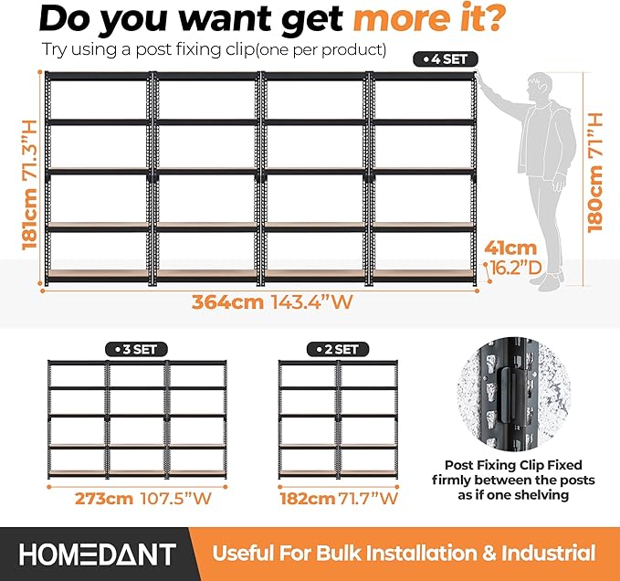 HOMEDANT 5 Tier Storage Shelves Adjustable Laminated Boltless Garage Metal Shelving Unit Heavy Duty Utility Rack Shelf Warehouse Pantry Closet Kitchen 35.9" W x 16.2" D x 71.3" H 4Pack