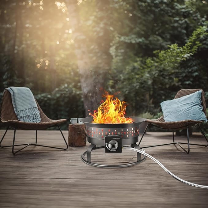 19″ Outdoor Portable Propane Fire Pit with Grill Grate, Cover&Carry Handle,Fireplace,60,000 BTU Propane Firepit,Portable Gas Fire Pit for Outside Patio, Camping,RV, Smokeless Gas Firebowl