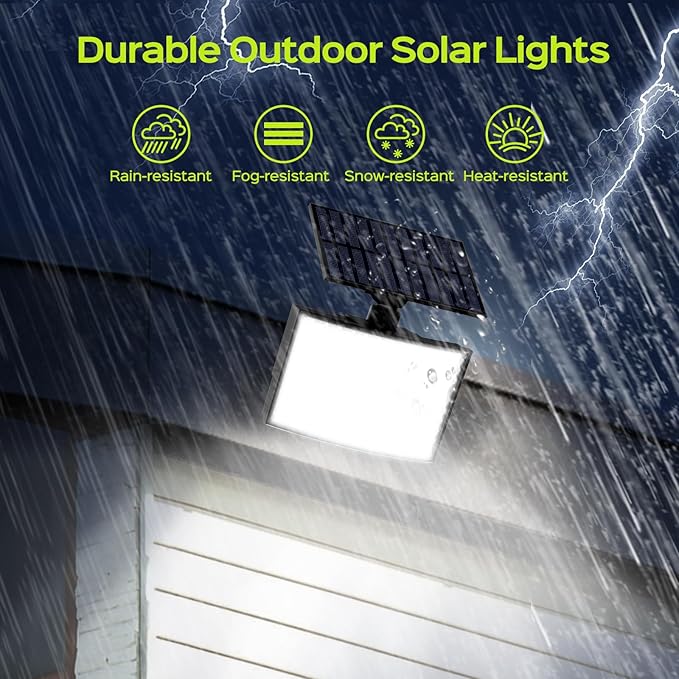 Solar Lights Outdoor, Bright 128 LEDs Flood Light with Optical Lens, Solar Powered Security Lights with 23 ft Cable, Remote Control 5 Modes Motion Sensor Light Outdoor for Garage Yard, 1 Pack