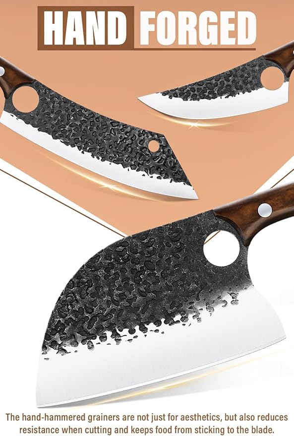 Purple Dragon Butcher Knife Set, 9 Pcs Chef Knife Set - Hand Forged Serbian Chef Knife Meat Cleaver Boning Viking Knives, Kitchen Knives Set with Roll Bag for Home Cooking, Outdoor Camping, BBQ