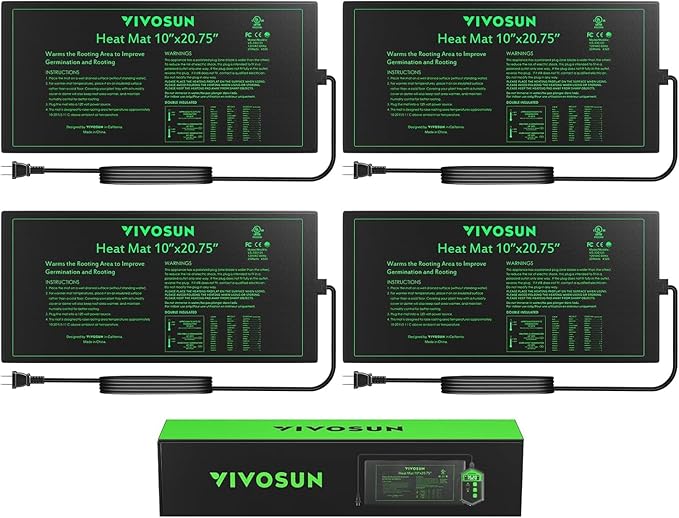 VIVOSUN 4-Pack 10" x 20.75" Durable Waterproof Seedling Heat Mat, UL & MET-Certified Warm Hydroponic Heating Pad for Germination, Indoor Gardening, Greenhouse