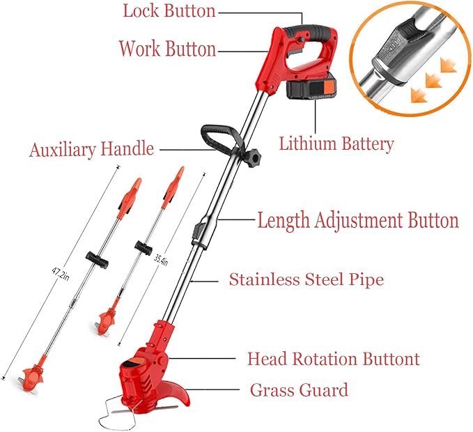 Weed Wacker Electric Cordless Grass Trimmer,with 3Types Blades,Included 2Pcs 24v 4Ah Batteries Electric Stringless Weed Trimmer Lightweight 2.6lb, for Yard and Garden