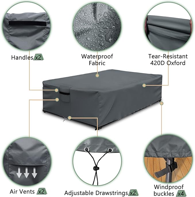 Outdoor Furniture cover Waterproof, Outdoor Sectional Cover, Rectangular Patio Covers for Outdoor Furniture Set, 110" L x 84" W x 29" H -Black
