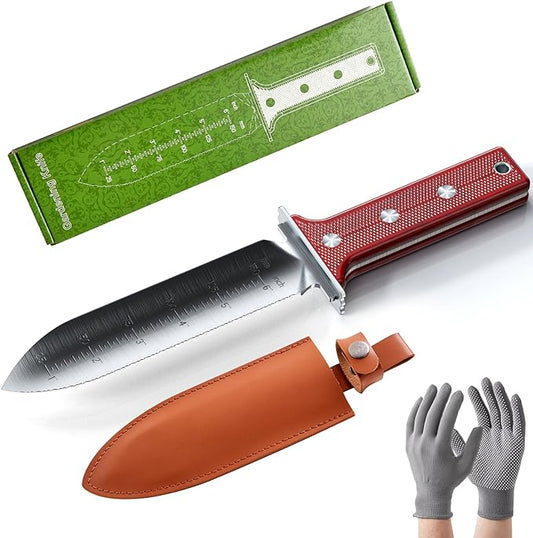 Gardening Hori Hori Garden Knife - Gardening Knife,Soil Kniver, Serrated Side Weeding,Digging,Garden Knives With Sheath,Full Tang Hori Hori