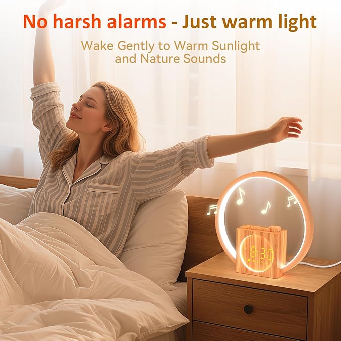 Sunrise Alarm Clock with Sound Machine: White Noise Machine for Heavy Sleepers, 12 Light Colors 30 Sleep Sounds 20 Brightness 32 Volume - Wake up Light with Touch Control for Bedrooms and Better Sleep