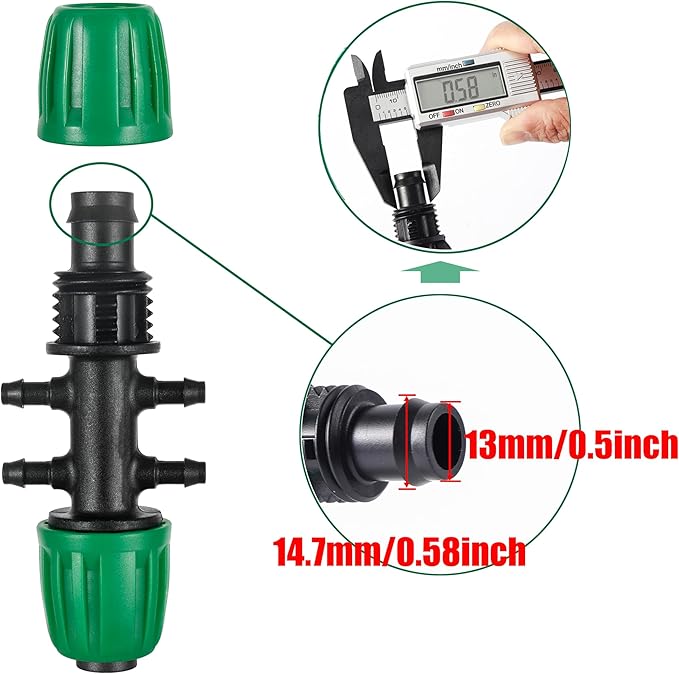 Barbed Tee Connector,1/2" to 1/4" Drip Irrigation Fittings 1/2" to 1/4" Drip Line Reducer Tee Connectors,3/4/6-Way Splitter Connectors with End Plug for Garden Irrigation System