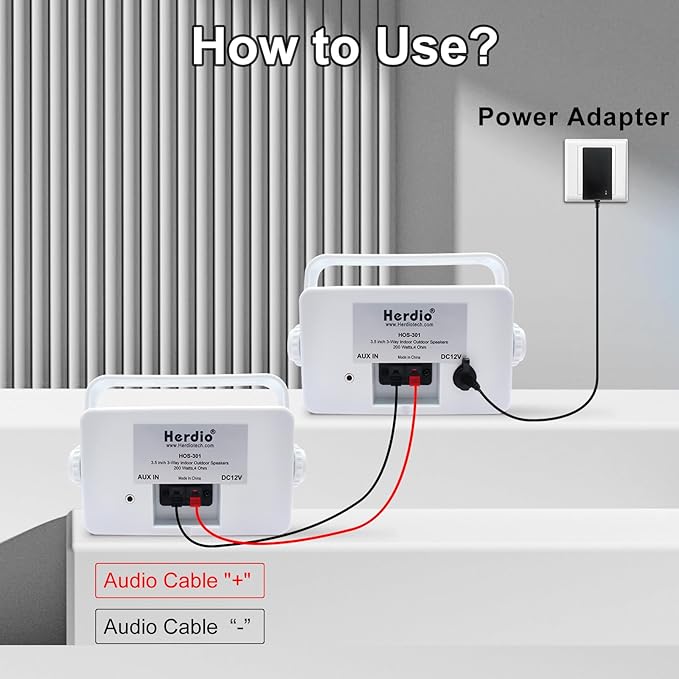 Herdio 3.5" Outdoor Bluetooth Speakers Wired Waterproof, 200W 3 Way Upgrade Premium Wall Mount Speakers, Durable Mountable Loud Sound System for Patio Indoor Deck Garage (White Pair)