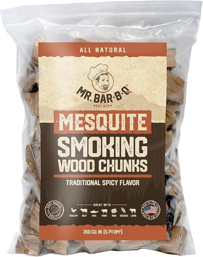 Variety Pack Wood Chunks for Smoking by Mr. Bar-B-Q, Variety of 4 Flavors Hickory, Apple, Cherry & Mesquite Wood Chunks for Smoking Meat, BBQ Grilling, Camping & Outdoor Adventures - 4 x 3.5 Pound Bag