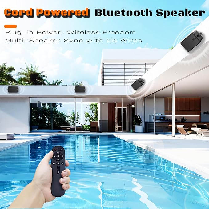 400W AC-Powered Outdoor Bluetooth Speakers | Wireless Sync 100+ Speakers | IPX5 Waterproof Wall Mount | for Party, Patio, Porch, Garage (Pair, Black)
