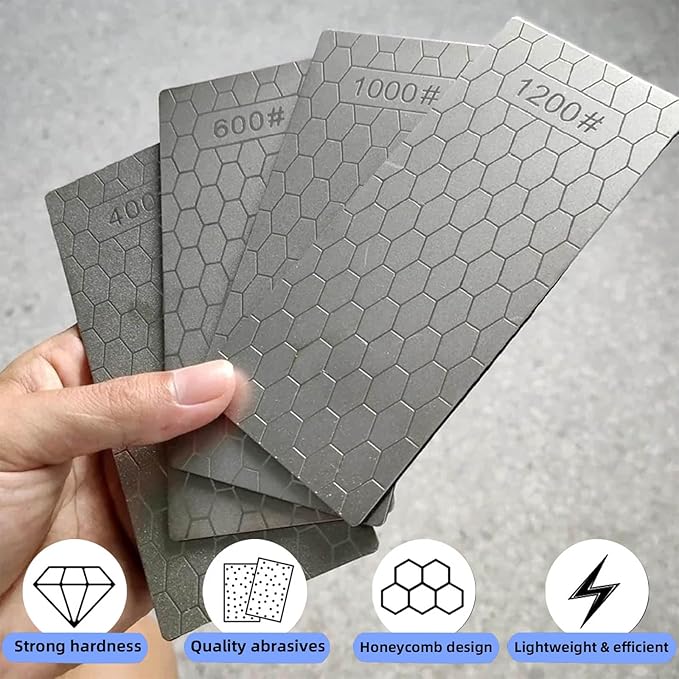 11 Pcs Diamond Sharpening Stone, with Angle Guide and Leather Strop, Knife Sharpener Stone Whetstone Honeycomb Surface Plate with Non-slip Base for Pocket Knives Scissors