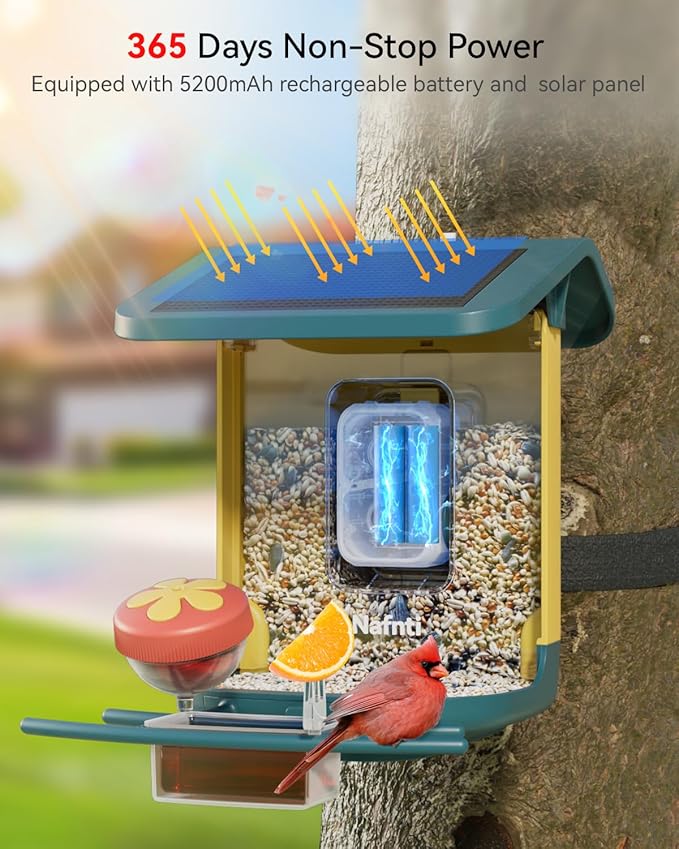 2K Smart Bird Feeder with Camera for Outdoor, Solar Powered, AI Identify 10,000+ Birds, 1.8L, IP65 Waterproof, Squirrel Proof, Live View Alerts, Various DIY Addons, Ideal Gift for Bird Watching