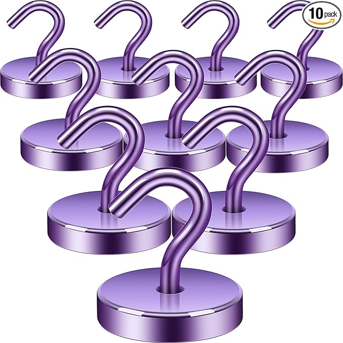 Neosmuk Magnetic Hooks, Cruise Ship Essentials, 120lb+ Heavy Duty Magnetic Hooks for Cruise Cabins, Refrigerator, Grill, Hanging, and Travel | Extra Strong Must-Haves Magnet Hook,Purple, Pack of 10