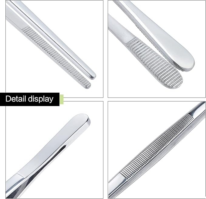 MSY BIGSUNNY Stainless Steel Food Tweezers Multi-function Cooking Tongs Kitchen Serving Tong (12" Round & 12" Pointed Tweezers)