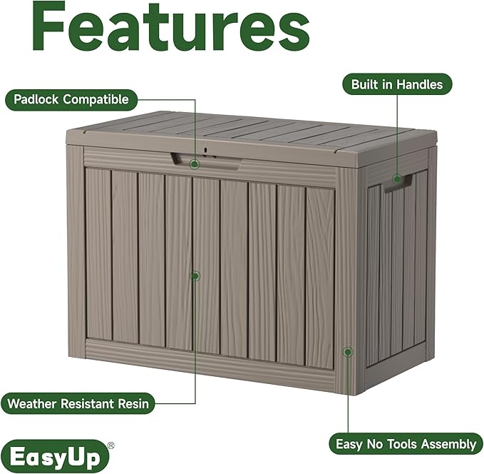 45 Gallon Outdoor Storage Box, Resin Waterproof UV-Resistant Deck Box, Reinforced Stability for Patio, Garden, and Poolside, Striped Gray