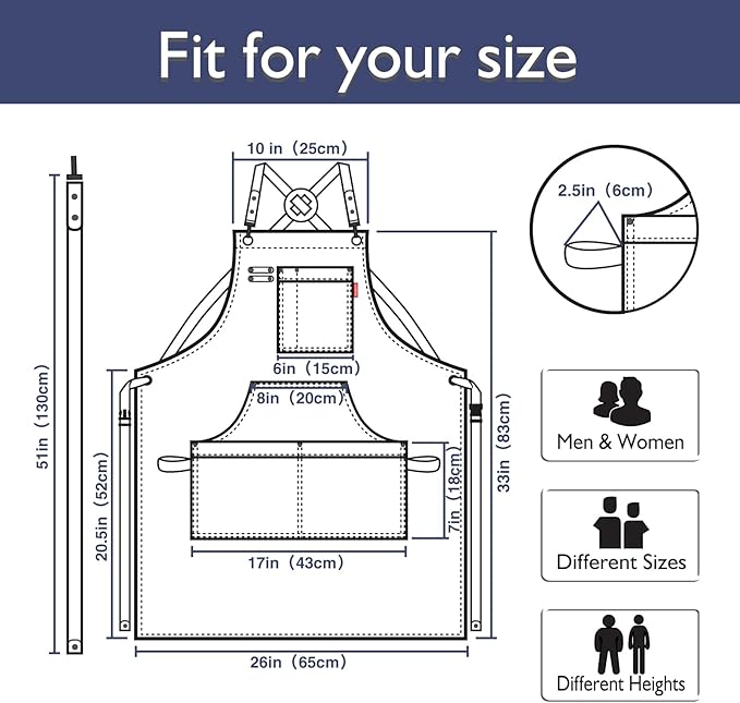 10 Pack Kitchen Aprons, Work Apron, Canvas, Multiple Pockets, Gardening, Painting, BBQ, Artist, Carpenter, Sizes M to XXL, Denim