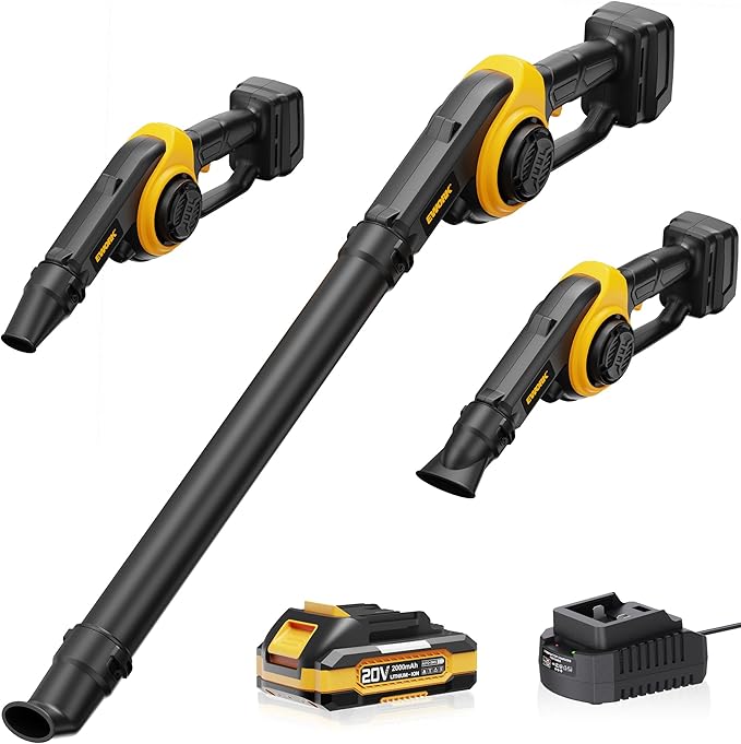 EWORK Leaf Blower Cordless Up to 200 MPH, Lightweight Electric Leaf Blower with Battery and Charger, 3 Speed Modes, Handheld Battery Powered Mini Leaf Blowers for Lawn Care