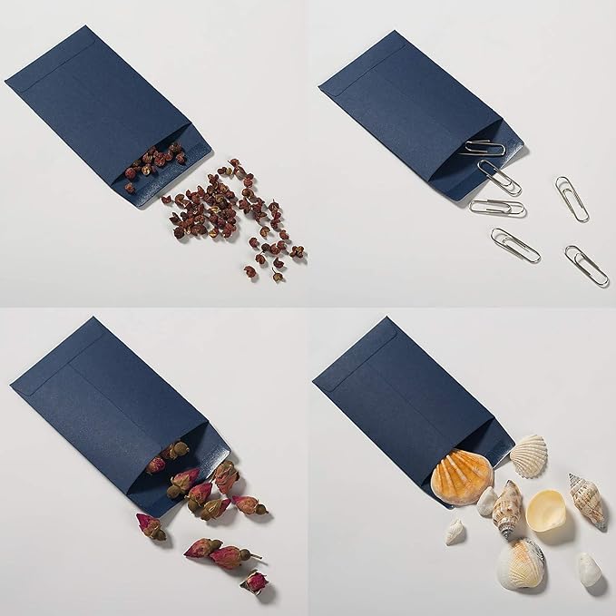 100 Pack Small Coin Envelopes Self-Adhesive Kraft Paper Seed Envelopes Mini Parts Small Items Stamps Storage Packets Envelopes for Garden, Office or Wedding Gift (Navy Blue, 2.25×3.5 inch)