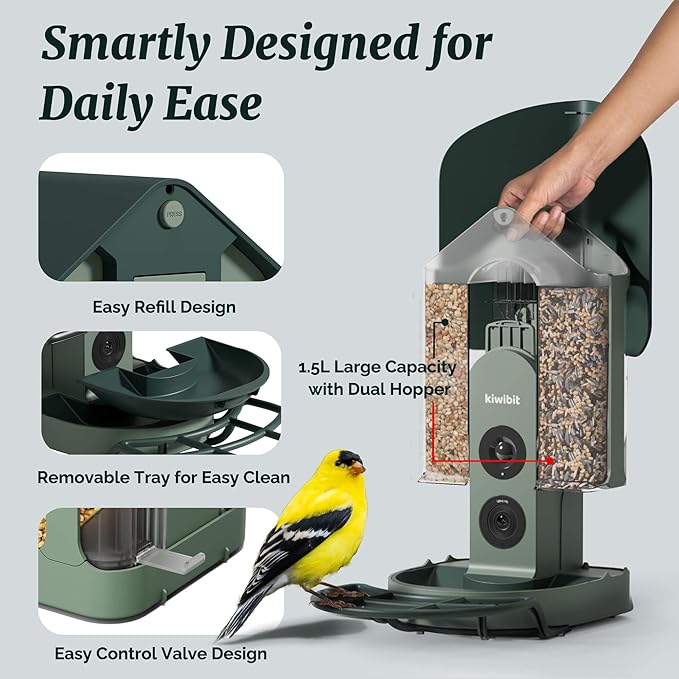Beako™ Smart Bird Feeder with 4K Camera Solar Powered for Outdoors - Ultra HD Live Stream, Enhanced AI Identification 10,000+ Bird Species, Real-Time Motion Detection, Easy Setup & Refilling