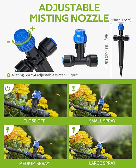 HIRALIY 59FT Greenhouse Misting Drip Irrigation Kit, Hanging Plant Watering, Garden Watering System with 1/4" Blank Tubing and Misting Nozzles, Quick Connector Design Automatic Irrigation System