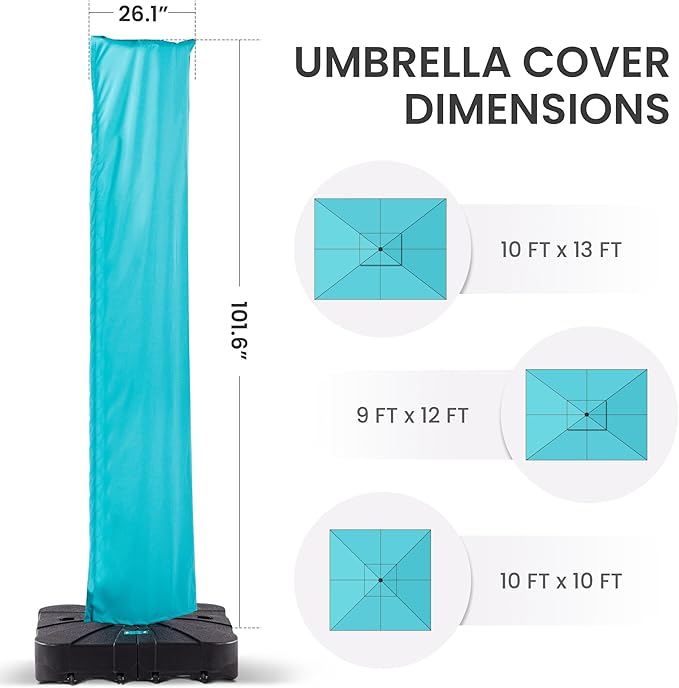Patio Cantilever Umbrella Cover Outdoor Offset umbrellas Covers with Zipper and Rod UV Resistant Waterproof for Pool Deck Garden, Turquoise