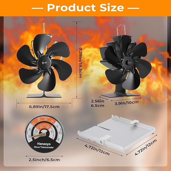 Wood Stove Fan Compatible for Buddy Heater, Heat Powered Stove Fan with Bracket for Heaters, Thermal Fireplace Fan Non Electric for Camping/Picnics/Pellet/Wood Burning Stove