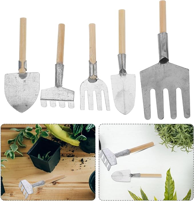 Artibetter 5pcs Mini Zen Garden rakes Dollhouse Grass rake Miniature Garden Tool Tool Set Miniature