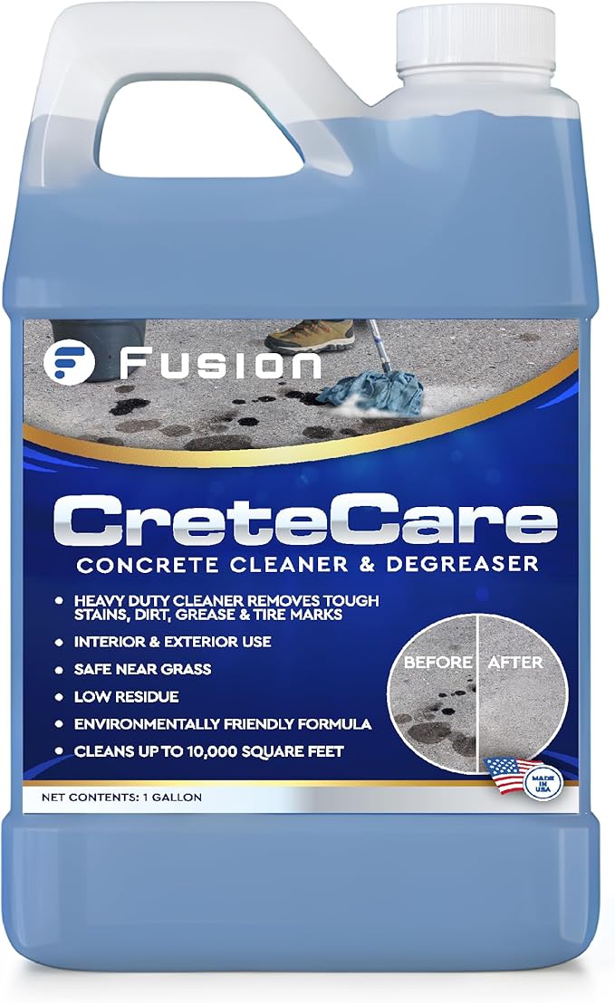 Fusion CreteCare: The Ultimate Concrete Cleaner and Driveway Oil Stain Remover for Garage Floors - Oil and Grease Remover, Super Clean Degreaser, and Outdoor Concrete Stain Solution (128 Fl Oz)