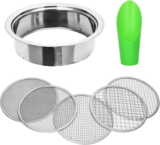 Soil Sieve Set Garden Soil Sifter Stainless Steel Mesh Sifter,Compost Sifter with 1,3,6,9,12mm Sieve Mesh and Bonsai Soil Scoop
