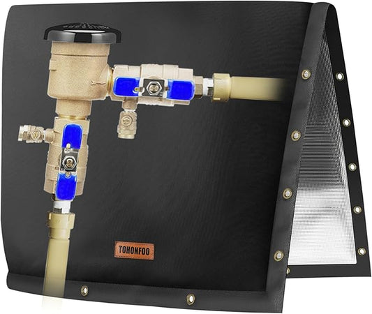 TOHONFOO 2-Way Opening Backflow Preventer Pipe Insulation Cover (5°F) - Irrigation Sprinkler Valve Cover - Water Well Pump Cover - Sturdy 5 Layers for Winter Freeze Protection (30" W x 24" H, Black)