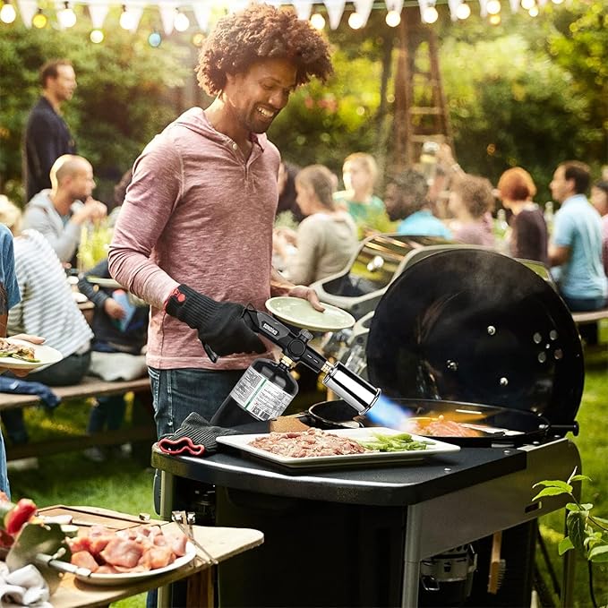 Sondiko Powerful Grill & Cooking Propane Torch L8010, Sous Vide, Campfire Starter, Adjustable Wood Torch Burner for Searing Steak, BBQ, Welding(Black, Grey) Propane Tank Not Included