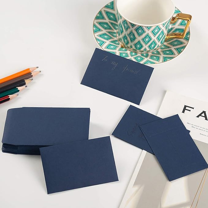 100 Pack Small Coin Envelopes Self-Adhesive Kraft Paper Seed Envelopes Mini Parts Small Items Stamps Storage Packets Envelopes for Garden, Office or Wedding Gift (Navy Blue, 2.25×3.5 inch)