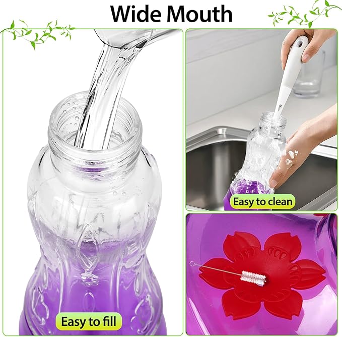 2 Pack Hummingbird Feeders for Outdoors, Built-in Ant Moat & Leakproof, XAROO Glass Hummingbird Feeder with 4 Bee Guard Feeding Ports, Outdoor Garden Décor, 15OZ, Purple