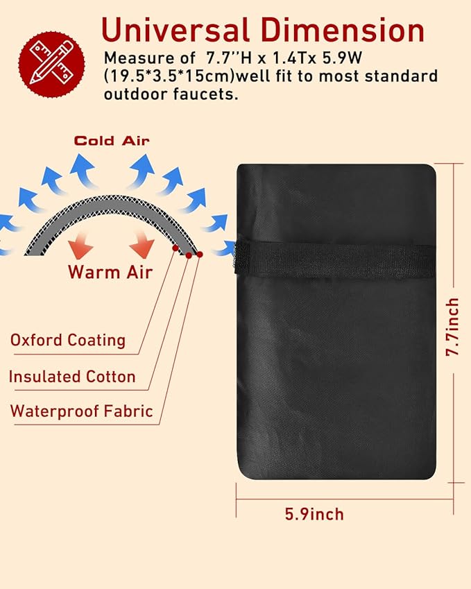 Outdoor Faucet Covers for Winter Freeze Protection - 2 Pack, Thickened Insulated Pipe Covers for Outside, Yard Maintenance Must Haves Reusable Waterproof Spigot Covers, 7.7" H x 5.9" W, Black