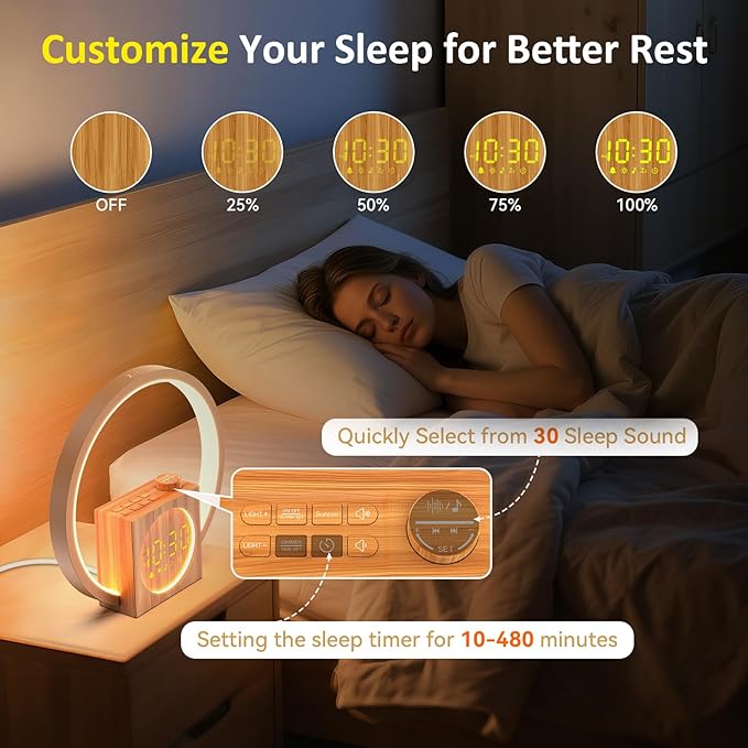 Sunrise Alarm Clock with Sound Machine: White Noise Machine for Heavy Sleepers, 12 Light Colors 30 Sleep Sounds 20 Brightness 32 Volume - Wake up Light with Touch Control for Bedrooms and Better Sleep