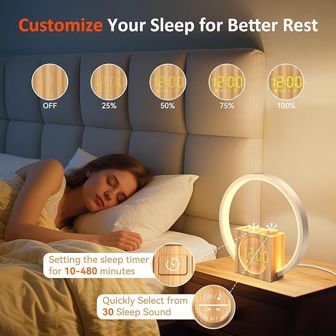 Sunrise Alarm Clock for Heavy Sleepers: White Noise Machine 12 Light Colors, 30 Sleep Sounds, 10 Soft Wake-Up Sounds - Wake up Light with Touch Control for Bedrooms, Yoga, Meditation & Relaxation