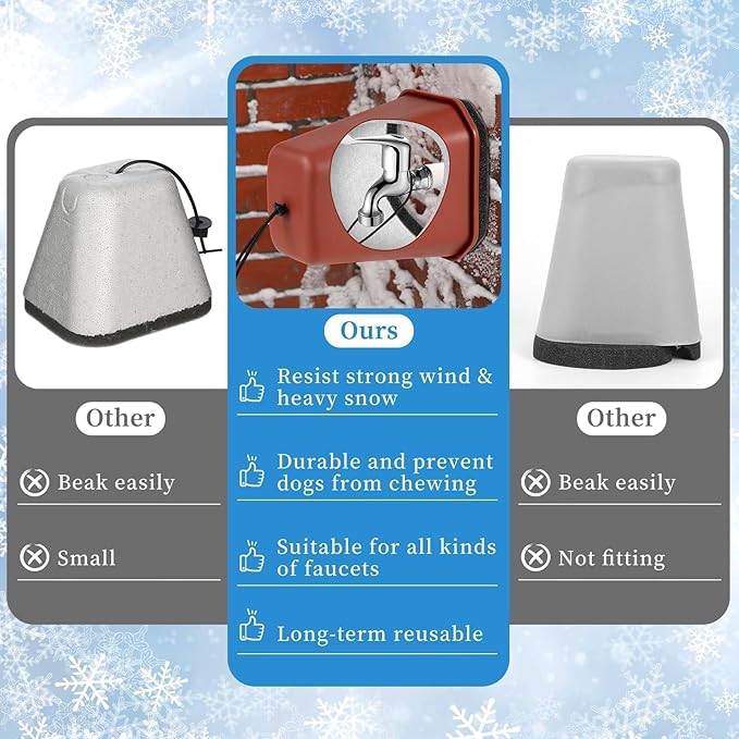 2 Pack 2025 Upgrade Extra Long Pet Proof Outdoor Faucet Covers Winter 8.5x7x5.5in Plastic Thick Foam Spigot Cover w/Reflective Strips or Outside Water Faucet Winter Freeze Protection (Red)