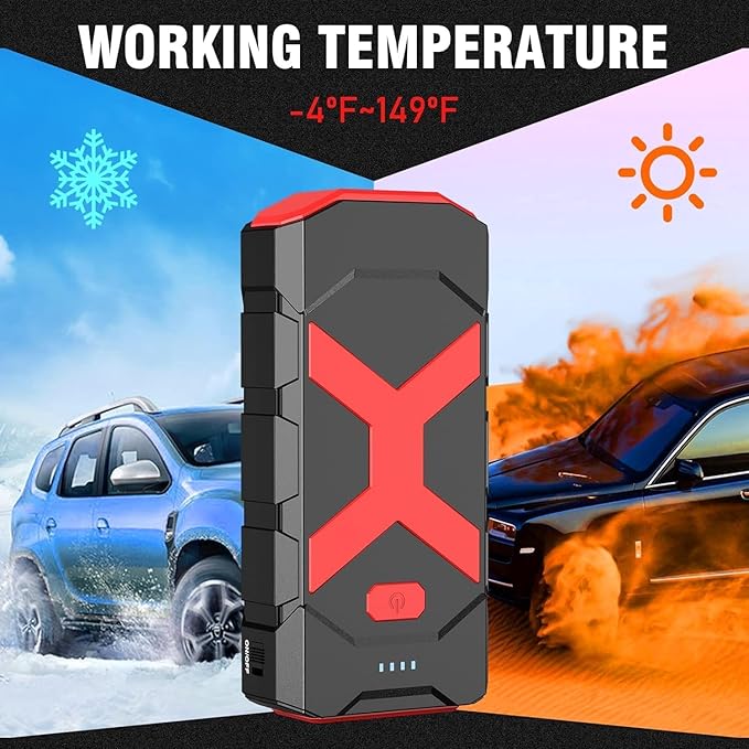 BOOKOO Jump Starter 2000A for Car/Boat/Lawnmower(8.0L Gas/6.5L Diesel Engine) Portable 12V Car Battery Jump Starter with Cables,Wall Charger,USB 3.0 Fast Charging,16V DC Output,3 LED Modes
